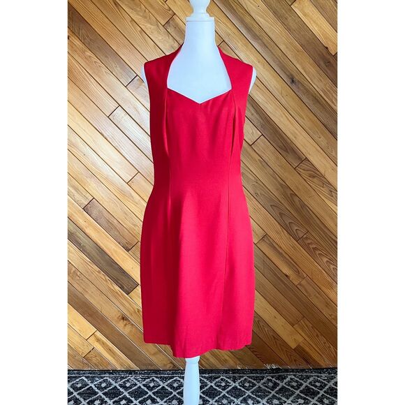 Vintage 80s/90s Red Woven Backless Sheath Dress - Picture 1 of 4